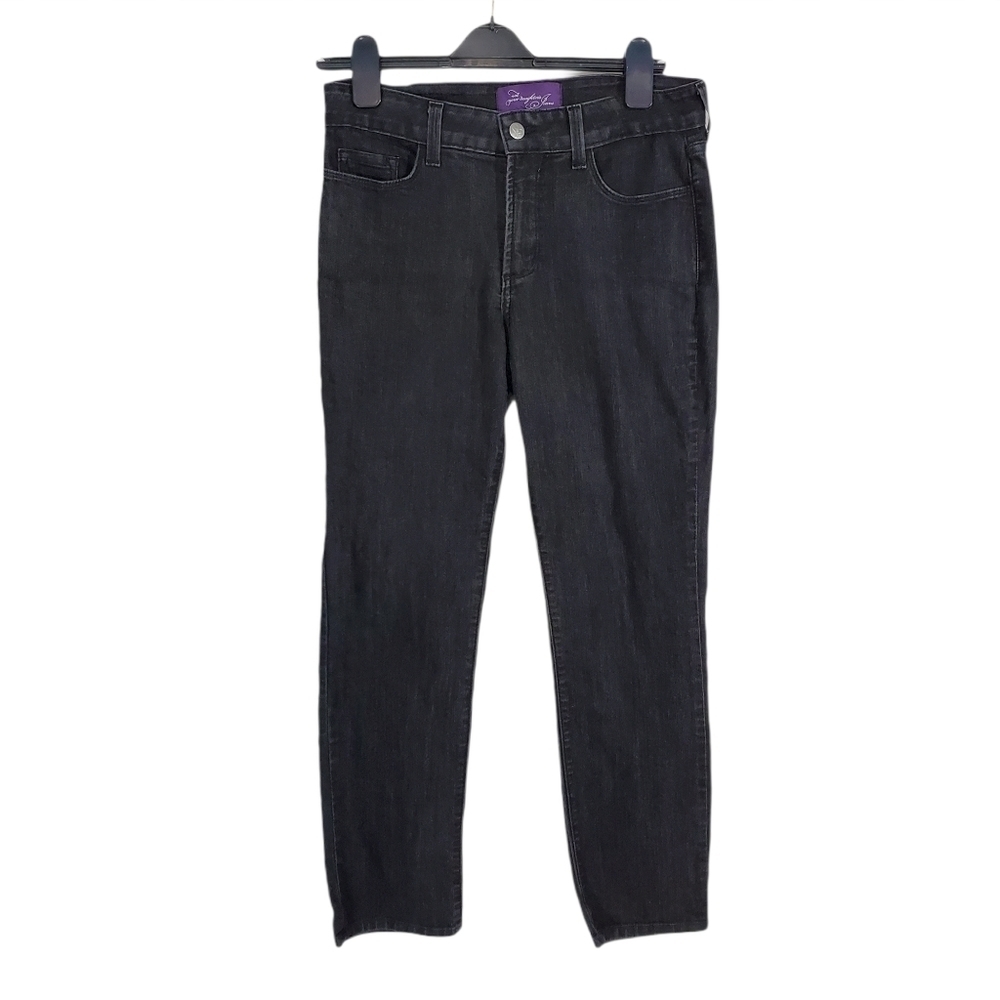 NYDJ Black Denim Crystal Embellished Straight Leg Jeans
